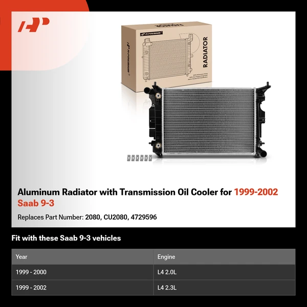 Aluminum Radiator with Transmission Oil Cooler for 1999-2002 Saab 9-3