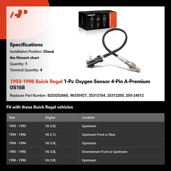 1993-1996 Buick Regal 1-Pc Oxygen Sensor 4-Pin A-Premium OS168