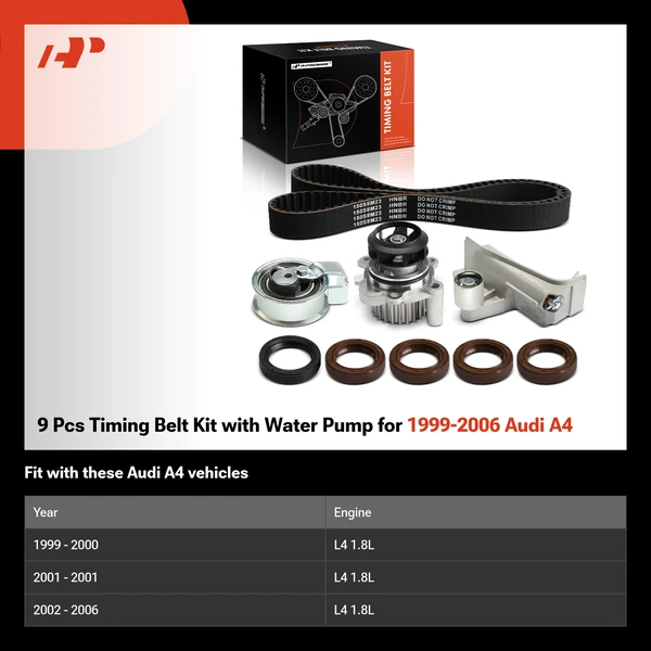 9 Pcs Timing Belt Kit with Water Pump for 1999-2006 Audi A4