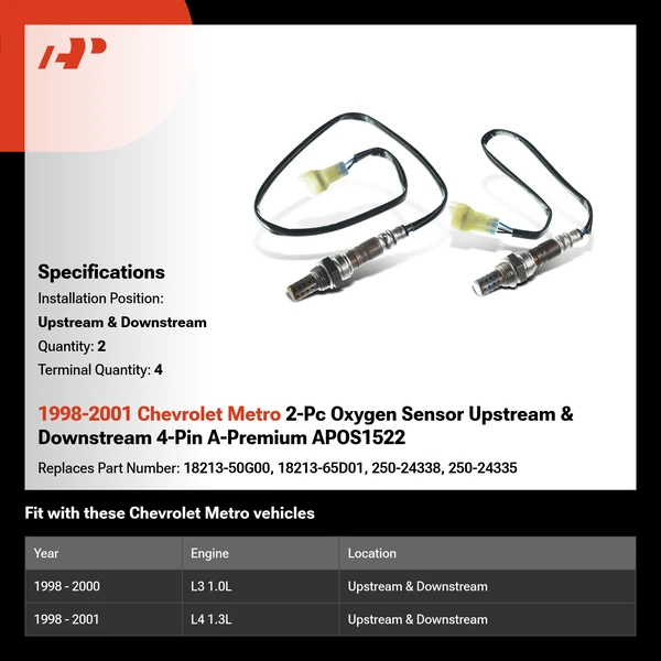 1998-2001 Chevrolet Metro 2-Pc Oxygen Sensor Upstream & Downstream 4-Pin A-Premium APOS1522