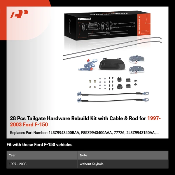 28 Pcs Tailgate Hardware Rebuild Kit with Cable & Rod for 1997-2003 Ford F-150