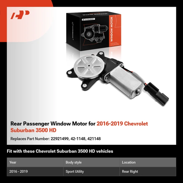 Rear Passenger Window Motor for 2016-2019 Chevrolet Suburban 3500 HD