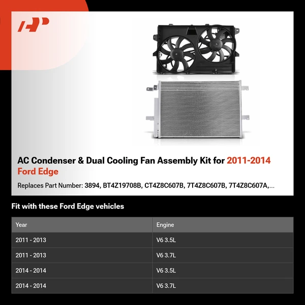AC Condenser & Dual Cooling Fan Assembly Kit for 2011-2014 Ford Edge