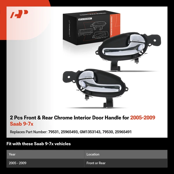 2 Pcs Front & Rear Chrome Interior Door Handle for 2005-2009 Saab 9-7x