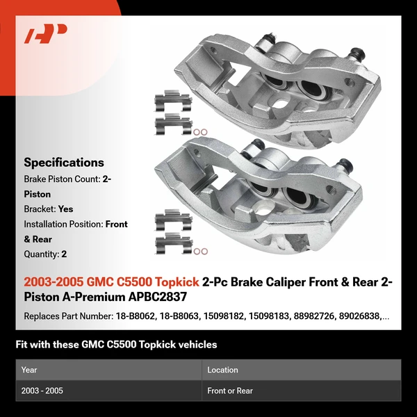 2003-2005 GMC C5500 Topkick 2-Pc Brake Caliper Front & Rear 2-Piston A-Premium APBC2837
