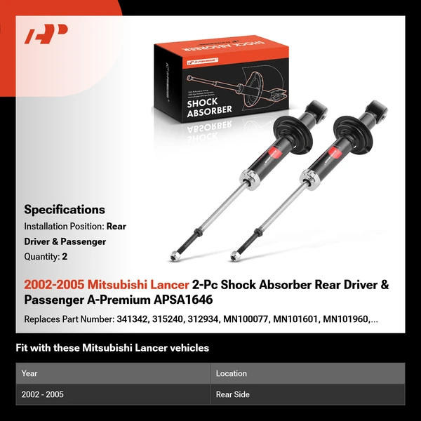 2002-2005 Mitsubishi Lancer 2-Pc Shock Absorber Rear Driver & Passenger A-Premium APSA1646