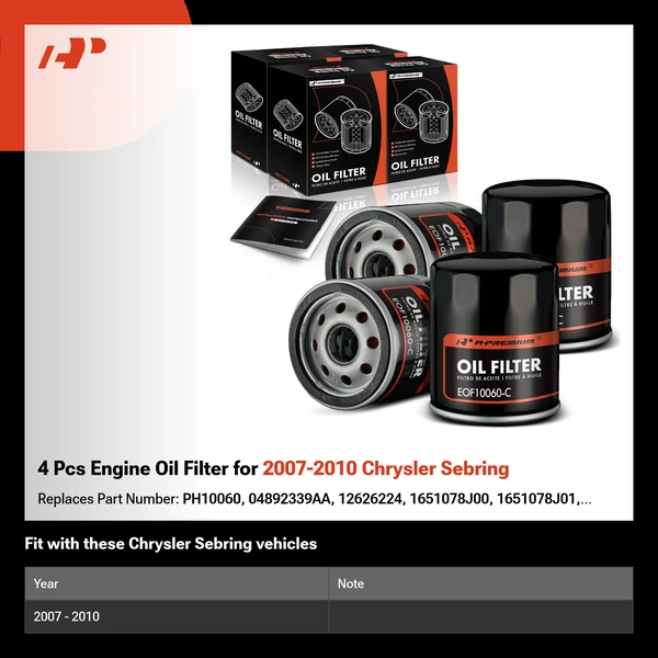 4 Pcs Engine Oil Filter for 2007-2010 Chrysler Sebring