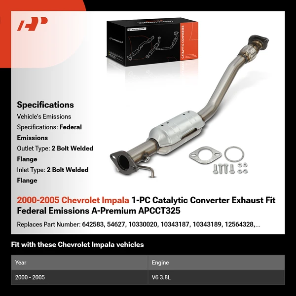 2000-2005 Chevrolet Impala 1-PC Catalytic Converter Exhaust Fit Federal Emissions A-Premium APCCT325