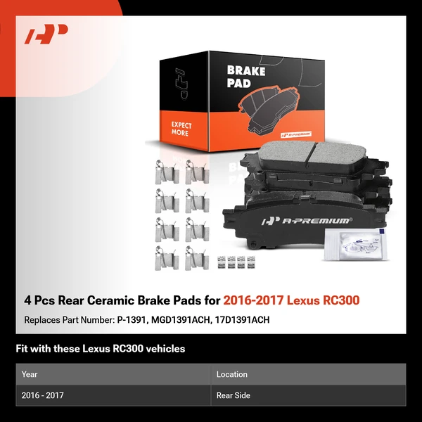 4 Pcs Rear Ceramic Brake Pads for 2016-2017 Lexus RC300