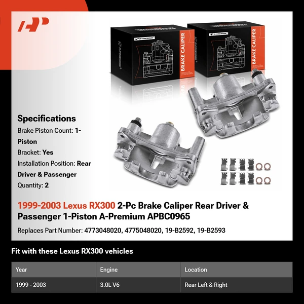 1999-2003 Lexus RX300 2-Pc Brake Caliper Rear Driver & Passenger 1-Piston A-Premium APBC0965