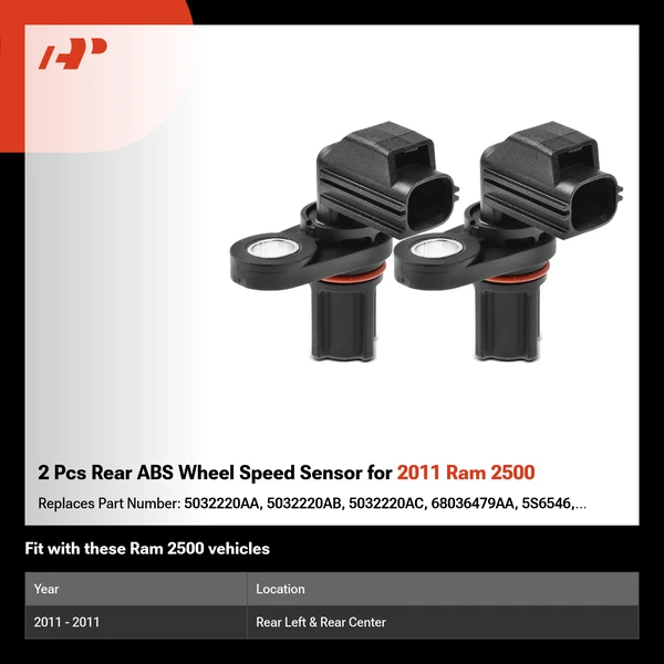 2 Pcs Rear ABS Wheel Speed Sensor for 2011 Ram 2500