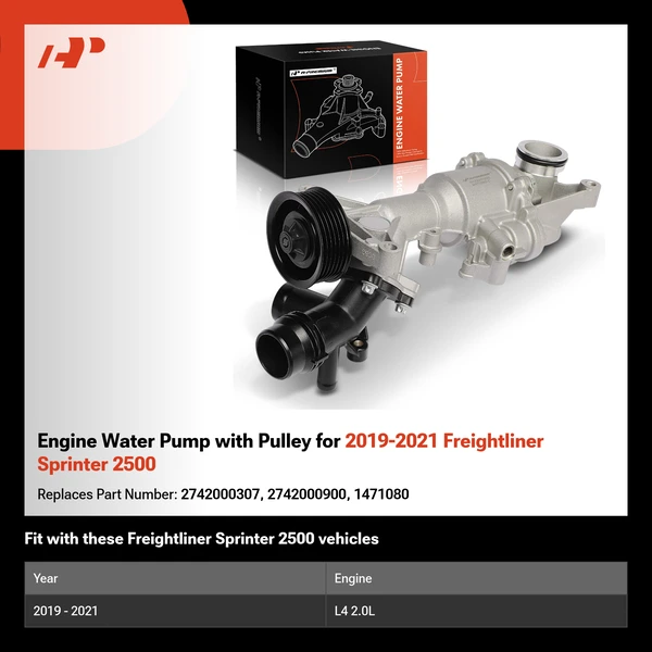 Engine Water Pump with Pulley for 2019-2021 Freightliner Sprinter 2500