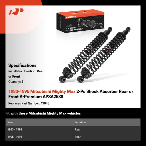 1983-1996 Mitsubishi Mighty Max 2-Pc Shock Absorber Rear or Front A-Premium APSA2588