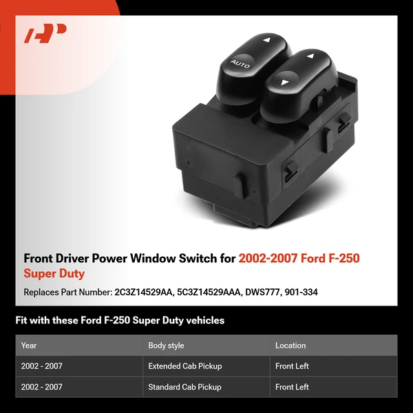 Front Driver Power Window Switch for 2002-2007 Ford F-250 Super Duty