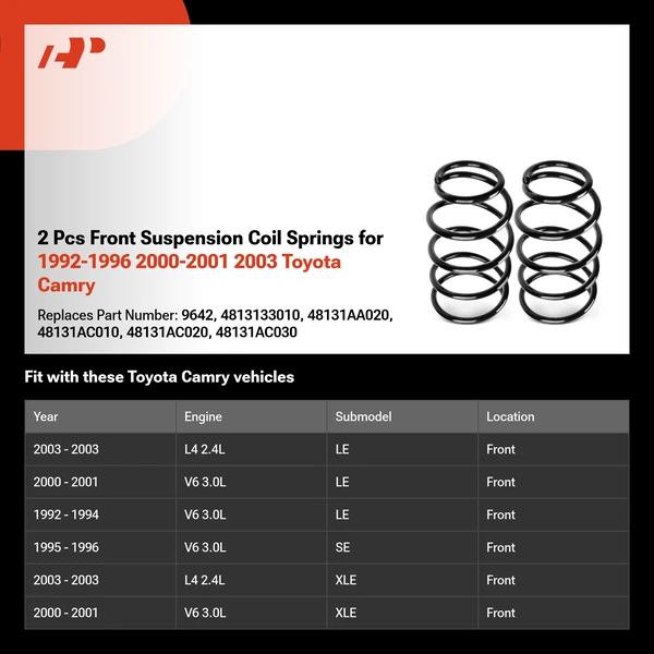 2 Pcs Front Suspension Coil Springs for 1992-1996 2000-2001 2003 Toyota Camry