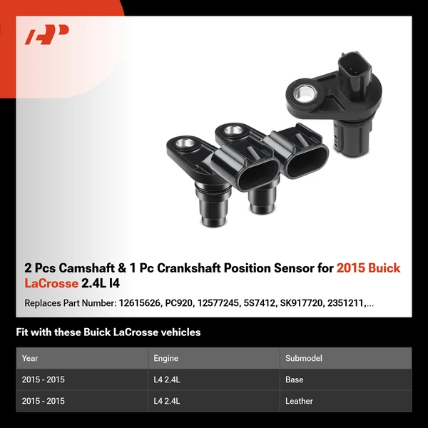 2 Pcs Camshaft & 1 Pc Crankshaft Position Sensor for 2015 Buick LaCrosse 2.4L l4