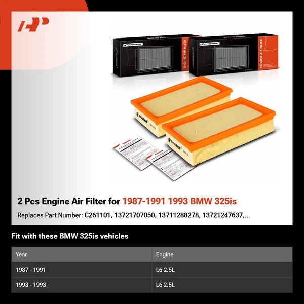 2 Pcs Engine Air Filter for 1987-1991 1993 BMW 325is
