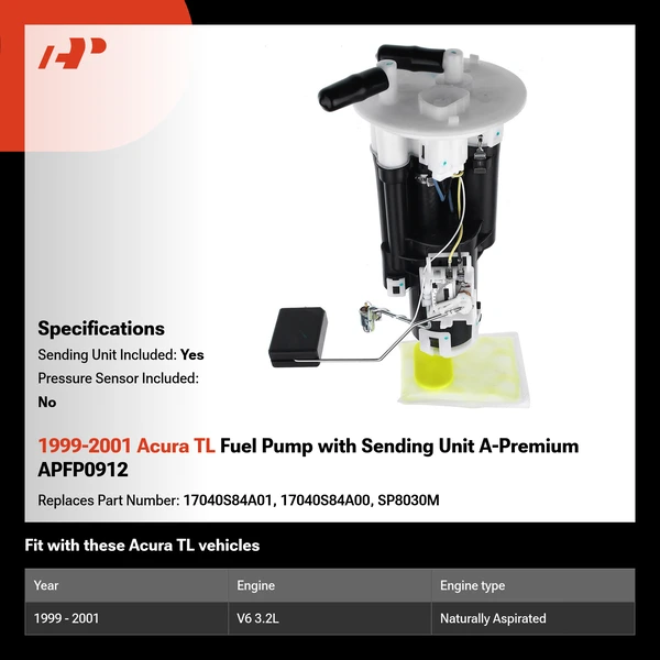 1999-2001 Acura TL Fuel Pump with Sending Unit A-Premium APFP0912