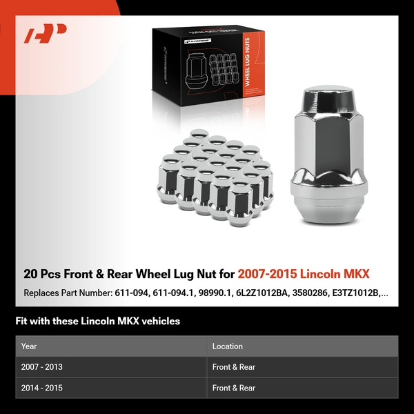 20 Pcs Front & Rear Wheel Lug Nut for 2007-2015 Lincoln MKX
