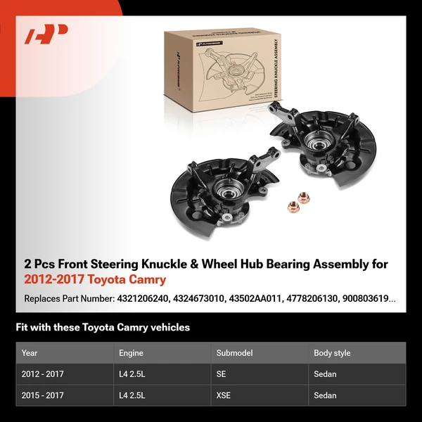 2 Pcs Front Steering Knuckle & Wheel Hub Bearing Assembly for 2012-2017 Toyota Camry