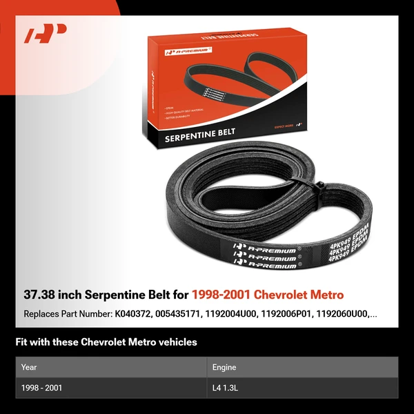 37.38 inch Serpentine Belt for 1998-2001 Chevrolet Metro
