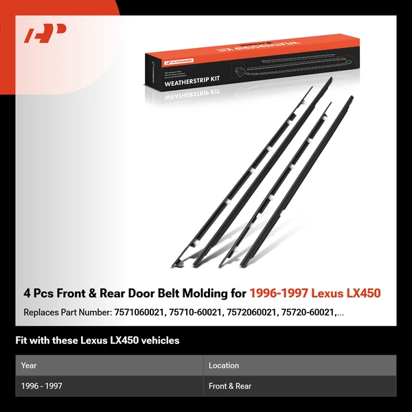 4 Pcs Front & Rear Door Belt Molding for 1996-1997 Lexus LX450