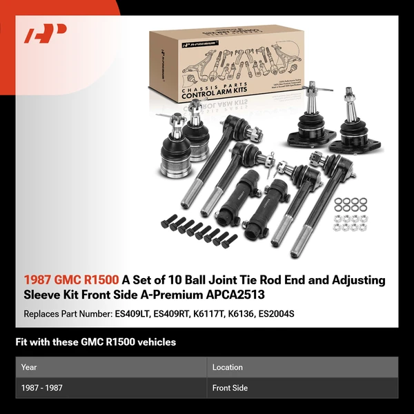 1987 GMC R1500 A Set of 10 Ball Joint Tie Rod End and Adjusting Sleeve Kit Front Side A-Premium APCA2513