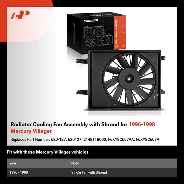 Radiator Cooling Fan Assembly with Shroud for 1996-1998 Mercury Villager