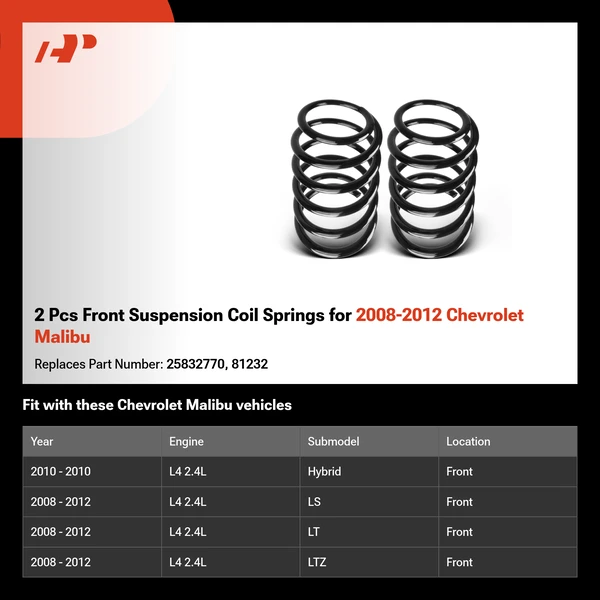 2 Pcs Front Suspension Coil Springs for 2008-2012 Chevrolet Malibu