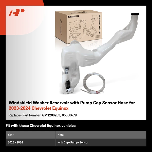 Windshield Washer Reservoir with Pump Cap Sensor Hose for 2023-2024 Chevrolet Equinox