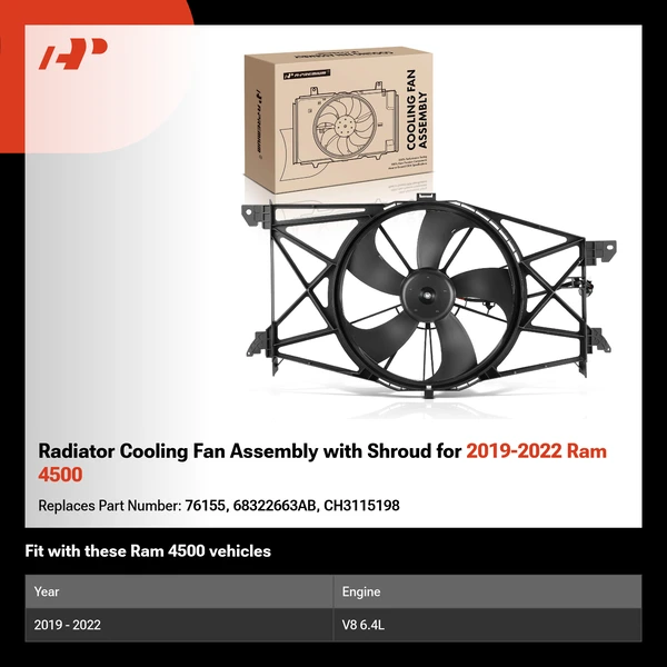 Radiator Cooling Fan Assembly with Shroud for 2019-2022 Ram 4500