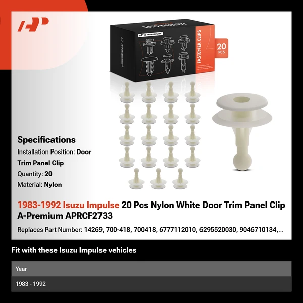 1983-1992 Isuzu Impulse 20 Pcs Nylon White Door Trim Panel Clip A-Premium APRCF2733