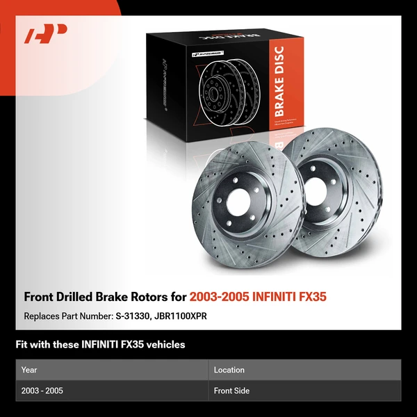 Front Drilled Brake Rotors for 2003-2005 INFINITI FX35