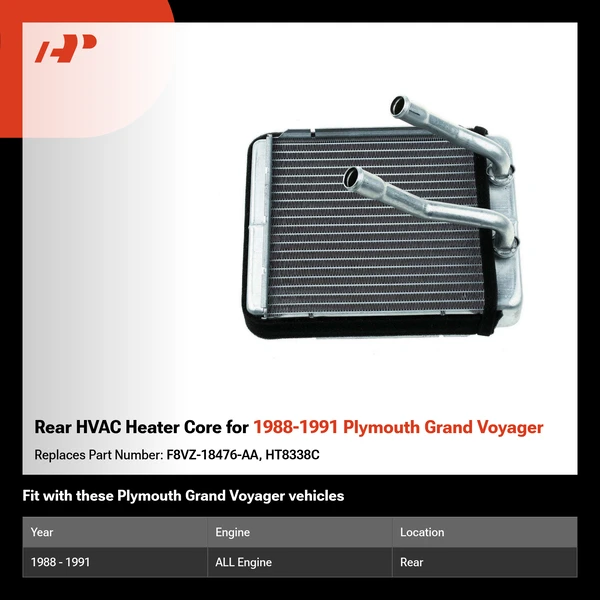 Rear HVAC Heater Core for 1988-1991 Plymouth Grand Voyager