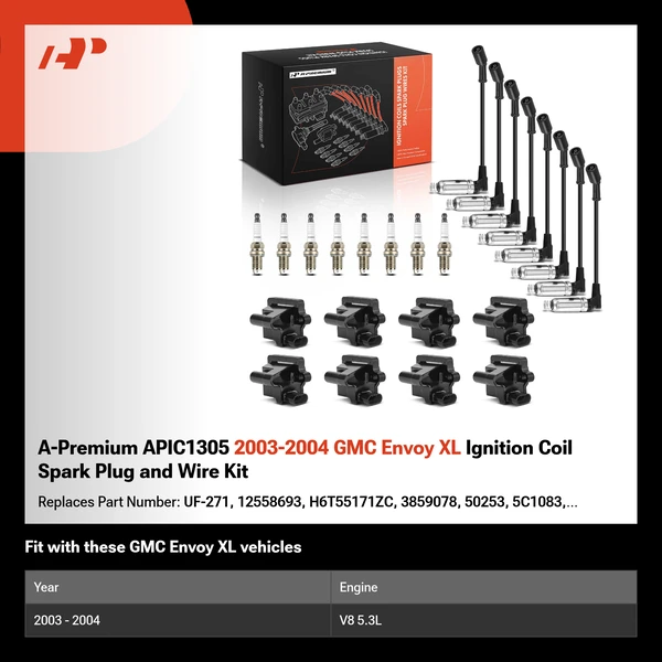 A-Premium APIC1305 2003-2004 GMC Envoy XL Ignition Coil Spark Plug and Wire Kit