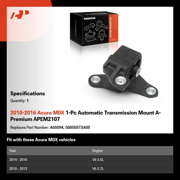 2010-2016 Acura MDX 1-Pc Automatic Transmission Mount A-Premium APEM2107