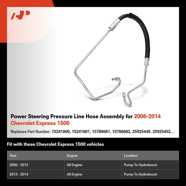Power Steering Pressure Line Hose Assembly for 2006-2014 Chevrolet Express 1500