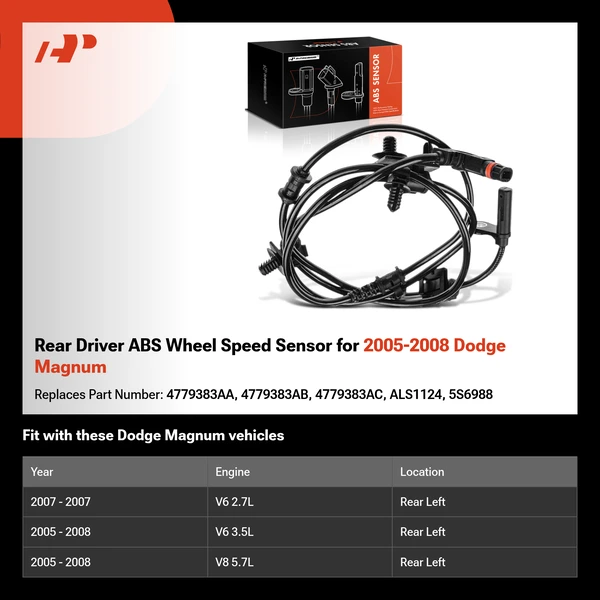 Rear Driver ABS Wheel Speed Sensor for 2005-2008 Dodge Magnum