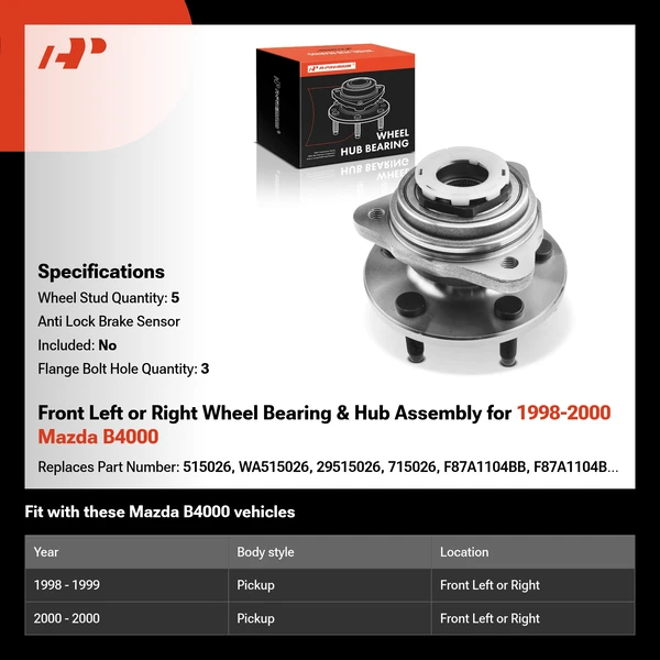 Front Left or Right Wheel Bearing & Hub Assembly for 1998-2000 Mazda B4000