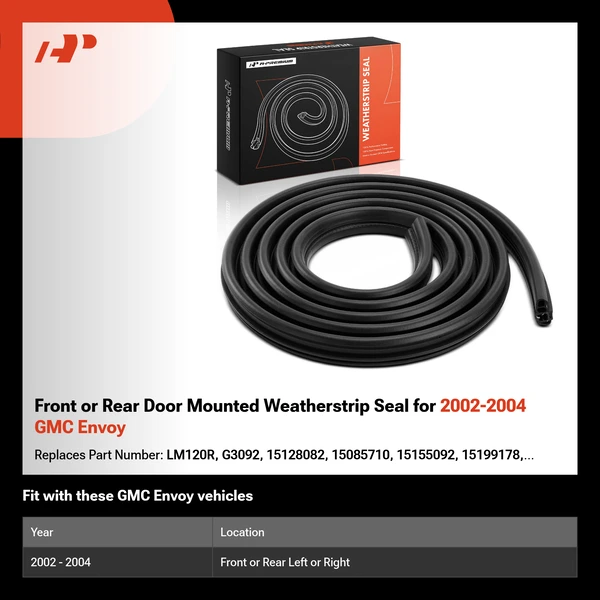 Front or Rear Door Mounted Weatherstrip Seal for 2002-2004 GMC Envoy