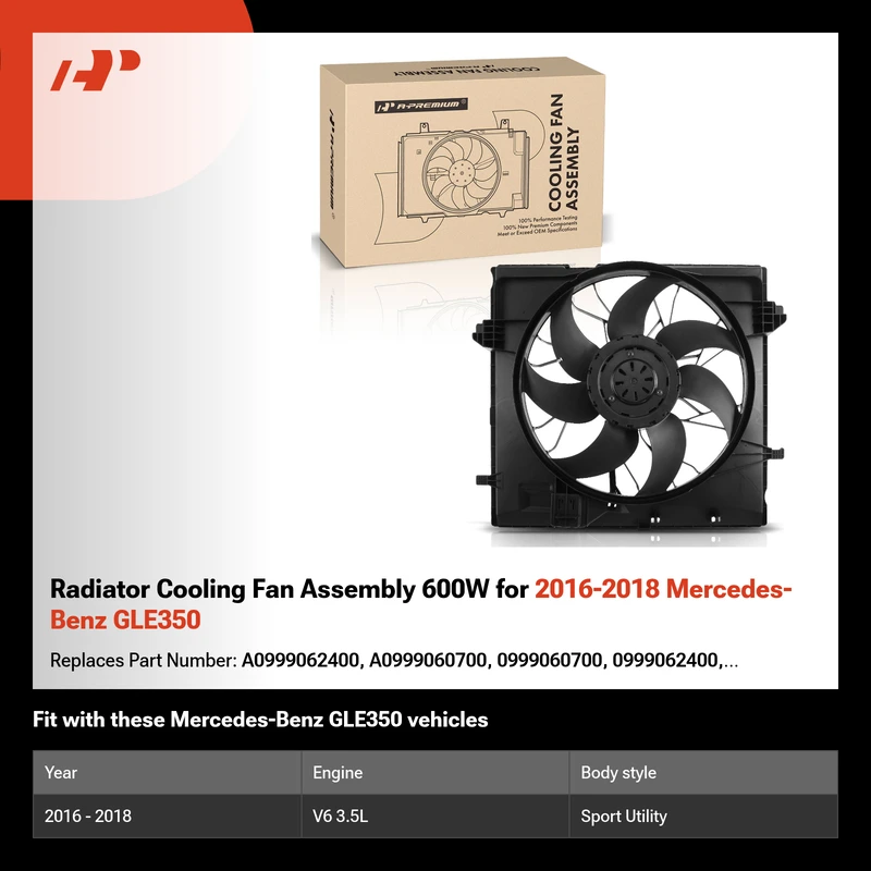 Radiator Cooling Fan Assembly 600W for 2016-2018 Mercedes-Benz GLE350