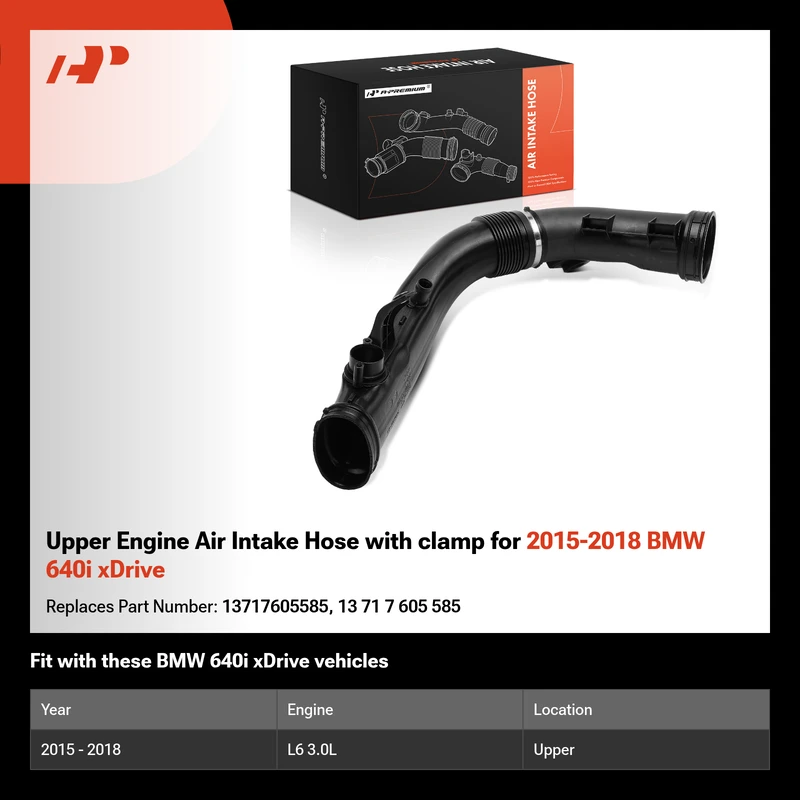 Upper Engine Air Intake Hose with clamp for 2015-2018 BMW 640i xDrive
