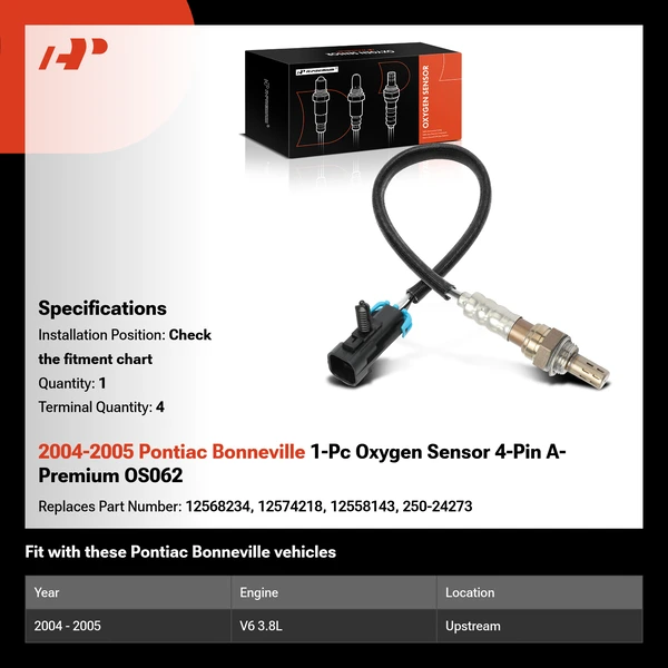 2004-2005 Pontiac Bonneville 1-Pc Oxygen Sensor 4-Pin A-Premium OS062