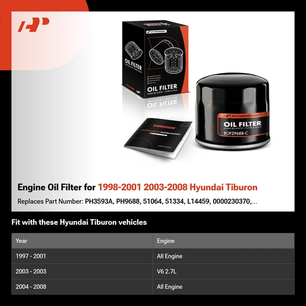 Engine Oil Filter for 1998-2001 2003-2008 Hyundai Tiburon