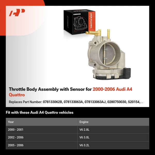 Throttle Body Assembly with Sensor for 2000-2006 Audi A4 Quattro