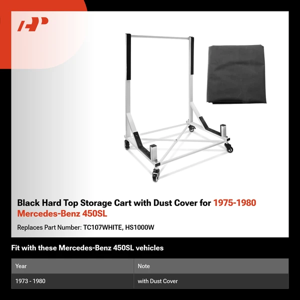 Black Hard Top Storage Cart with Dust Cover for 1975-1980 Mercedes-Benz 450SL