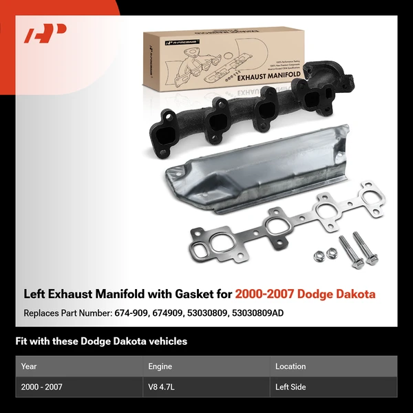 Left Exhaust Manifold with Gasket for 2000-2007 Dodge Dakota