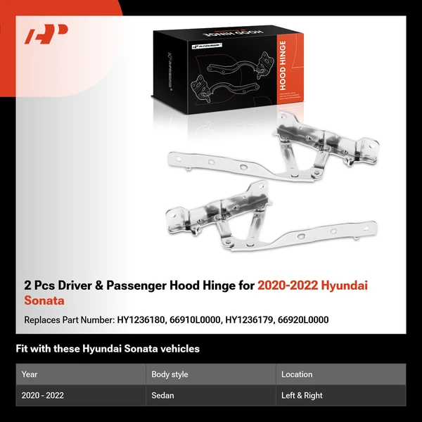 2 Pcs Driver & Passenger Hood Hinge for 2020-2022 Hyundai Sonata