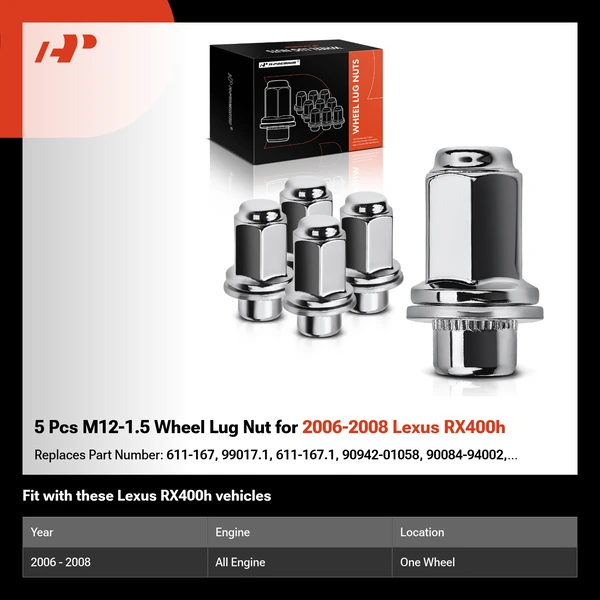 5 Pcs M12-1.5 Wheel Lug Nut for 2006-2008 Lexus RX400h