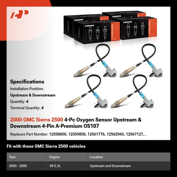 2000 GMC Sierra 2500 4-Pc Oxygen Sensor Upstream & Downstream 4-Pin A-Premium OS107